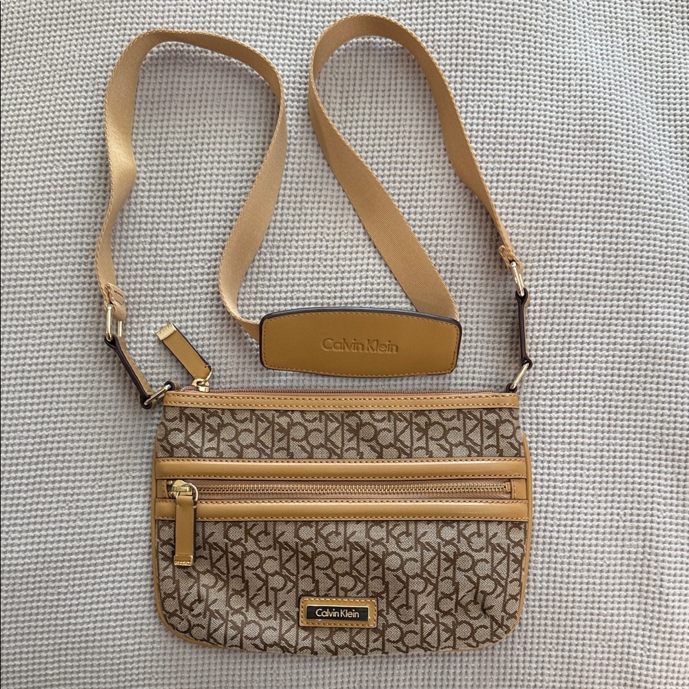 Calvin Klein Tan and Brown Crossbody Bag